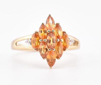 Lot 382 - HALLMARKED 9CT GOLD SUNSET SAPPHIRE & WHITE ZIRCON RING