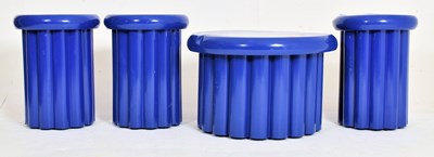 Lot 188 - HABITAT STUDIO - SET OF CONTEMPORARY BLUE METAL COFFEE TABLE AND STOOLS