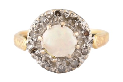 Lot 496 - 18CT GOLD OPAL & DIAMOND CLUSTER RING