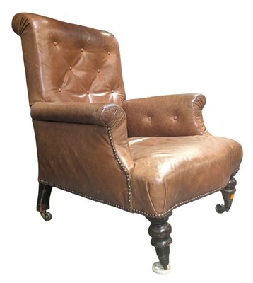 Lot 12 - LATE 19TH CENTURY TAN BROWN LEATHER ARMCHAIR