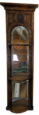 Lot 273 - REGENCY MANNER OAK-FRAMED WALL MIRRORED SHELVES