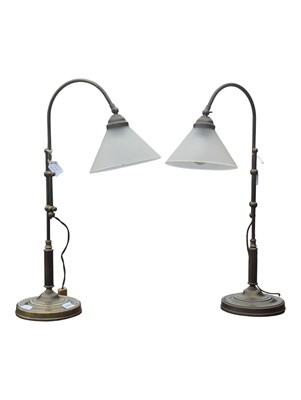 Lot 739 - PAIR OF MODERN BRASS-EFFECT BANKERS LAMPS