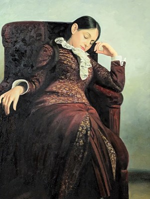 Lot 312 - AFTER ILYA REPIN - LARGE OIL ON CANVAS OF VERA REPINA RESTING
