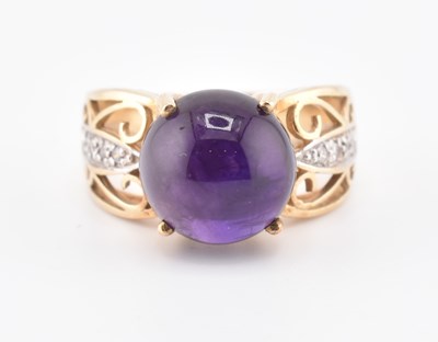 Lot 180 - HALLMARKED 9CT GOLD AMETHYST & DIAMOND RING