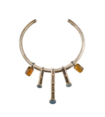 Lot 499 - MODERNIST TAXCO SILVER GEM SET COLLAR NECKLACE