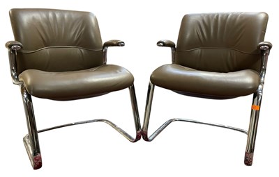 Lot 304 - STRAFOR - PAIR OF 70S FRENCH LEATHER AND CHROME OFFICE CHAIRS