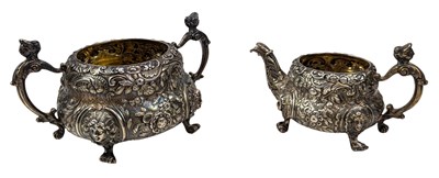 Lot 2 - GEORGE III HALLMARKED SILVER REPOUSSE SUGAR BOWL & CREAMER JUG