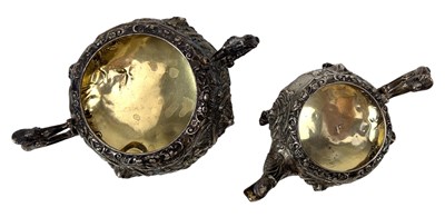 Lot 2 - GEORGE III HALLMARKED SILVER REPOUSSE SUGAR BOWL & CREAMER JUG
