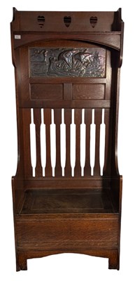 Lot 255 - SHAPLAND & PETTER ARTS & CRAFTS OAK SENTRY BOX HALL SETTLE