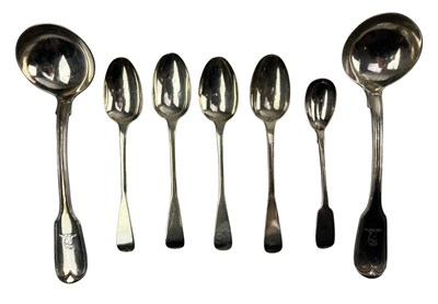 Lot 124 - PAIR OF GEORGE IV HALLMARKED SILVER SAUCE LADLES & 5 VICTORIAN SILVER TEASPOONS