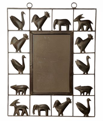 Lot 370 - MANNER OF ATELIER MAROLLES & JEAN TOURET - VINTAGE WROUGHT IRON ANIMAL WALL MIRROR
