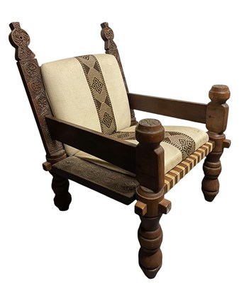 Lot 112 - 20TH CENTURY HAND-CARVED AFRICAN ARMCHAIR