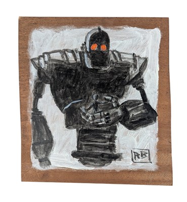 Lot 68 - THE IRON GIANT - SIGNED PAINTING ON WOOD BY RICHARD BAZLEY