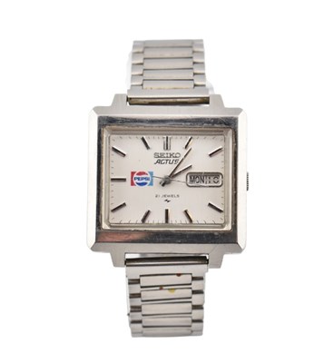 Lot 290 - SEIKO ACTUS PEPSI STAINLESS STEEL SQUARE DIAL WRISTWATCH
