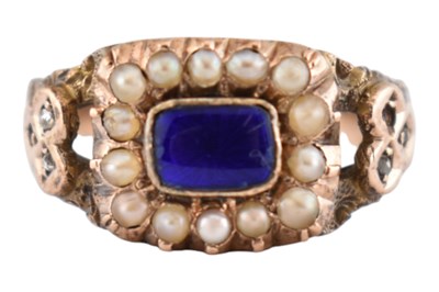 Lot 30 - ANTIQUE GEORGIAN ENAMEL & SEED PEARL RING