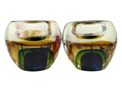 Lot 102 - PAIR OF ITALIAN RETRO MID CENTURY SOMMERSO ASH TRAY / CANDLE HOLDERS