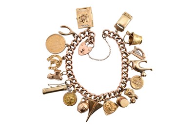 Lot 17 - HALLMARKED 9CT GOLD CHARM BRACELET