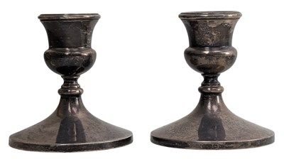 Lot 142 - PAIR OF ELIZABETH II HALLMARKED SILVER CANDLE HOLDERS