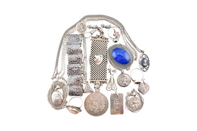 Lot 240 - COLLECTION OF SILVER JEWELLERY & COIN FOB PENDANT