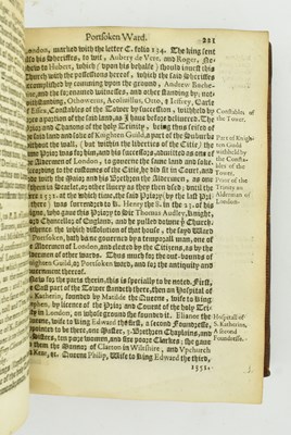 Lot 7 - STOW, JOHN. 1618 THE SURVAY OF LONDON THIRD EDITION