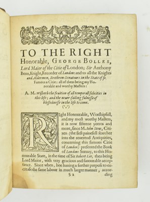 Lot 7 - STOW, JOHN. 1618 THE SURVAY OF LONDON THIRD EDITION