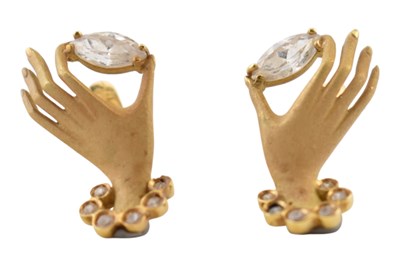 Lot 245 - PAIR OF HAND EARRINGS MARKED 750 A HENRI JACQUES PARIS