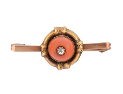 Lot 167 - 19TH CENTURY VICTORIAN GOLD CORAL & DIAMOND BROOCH