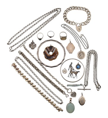 Lot 464 - COLLECTION OF SILVER & WHITE METAL JEWELLERY - CHAINS, PENDANTS, BRACELETS ETC