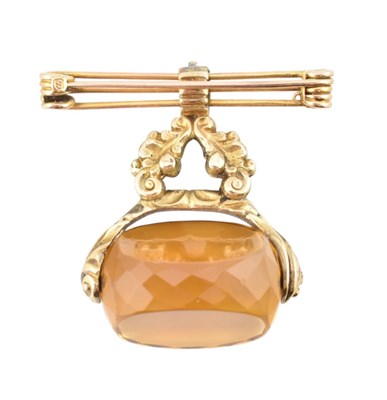 Lot 75 - VICTORIAN 9CT GOLD & CITRINE QUARTZ SWIVEL PENDANT