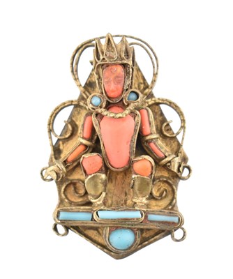 Lot 391 - 19TH CENTURY NEPALESE / TIBETAN TURQUOISE & CORAL BROOCH
