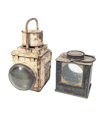 Lot 293 - RAILWAYANA - X2 VINTAGE RAILWAY SIGNAL LAMPS