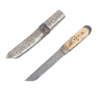 Lot 192 - 19TH CENTURY TIBETAN BONE HANDLED DAGGER