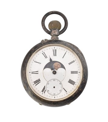 Lot 291 - SWISS GUN METAL CASED CALENDAR & MOONPHASE POCKET WATCH