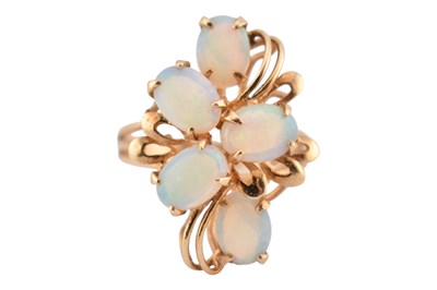 Lot 138 - HALLMARKED 585 14CT GOLD & OPAL CLUSTER RING