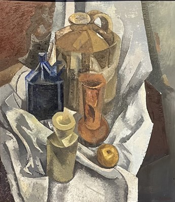 Lot 39 - W OWENS (UNKNOWN) - 1987 CUBIST STYLE OIL ON CANVAS STILL LIFE