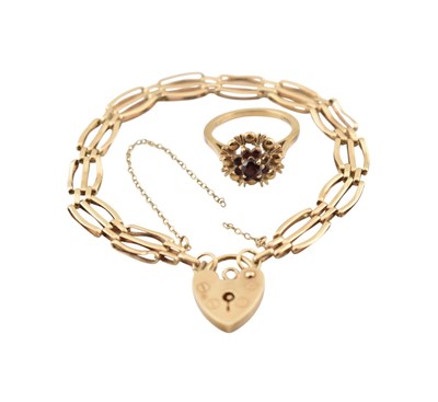 Lot 249 - HALLMARKED 9CT GOLD CLUSTER RING & BRACELET