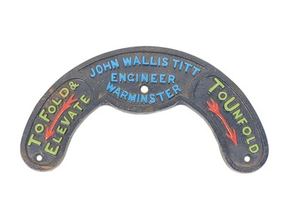 Lot 403 - JOHN WALLIS TITT - VINTAGE CAST IRON PLAQUE