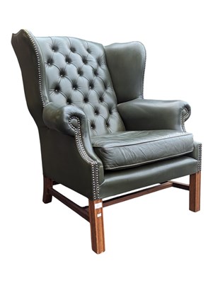 Lot 870 - QUEEN ANNE REVIVAL WINGBACK LEATHER ARMCHAIR