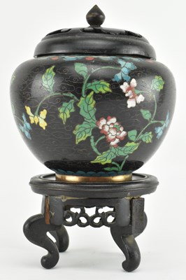 Lot 163 - EARLY 20TH CENTURY CHINESE CLOISONNE JAR WITH WOODEN COVER