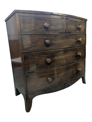 Lot 731 - 19TH CENTURY GEORGE III MAHOGANY BOW FRONT CHEST OF DRAWERS
