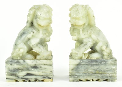 Lot 204 - PAIR OF STONE CARVED LION FOO DOGS 石刻狮子一对