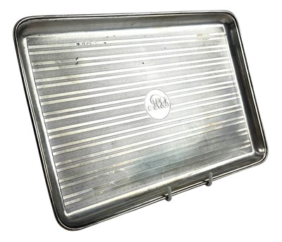 Lot 29 - GEORGE V HALLMARKED SILVER TRAY WITH ENGINE TURNED DECORATION