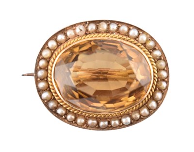 Lot 111 - VICTORIAN 15CT GOLD HALLMARKED PEARL & CITRINE BROOCH