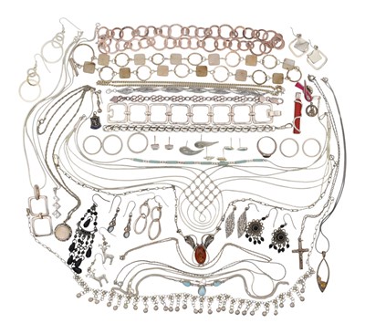 Lot 384 - COLLECTION OF 925 SILVER RINGS & SILVER JEWELLERY