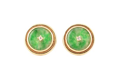Lot 119 - 14CT GOLD & JADE & DIAMOND EARRINGS
