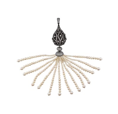 Lot 283 - 925 SILVER FRESHWATER PEARL & CZ TASSEL SAUTOIR