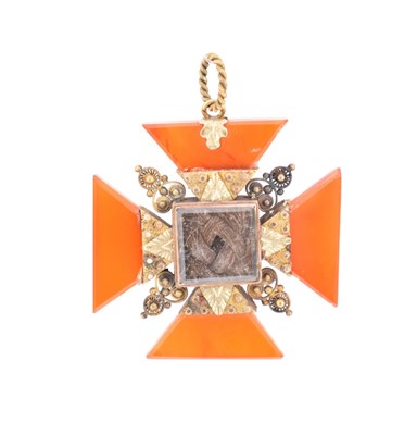 Lot 5 - ANTIQUE GEORGIAN CARNELIAN MOURNING MALTESE CROSS PENDANT