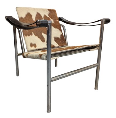 Lot 290 - AFTER LE CORBUSIER - VINTAGE 1980S LC1 MANNER PONY HIDE ARMCHAIR