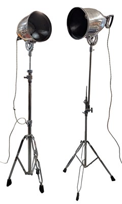 Lot 306 - MOLE RICHARDSON - PAIR OF 1930S VINTAGE INDUSTRIAL FLOOR LIGHTS