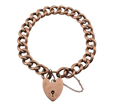 Lot 179 - EARLY 20TH CENTURY 9CT GOLD BRACELET WITH HEART PADLOCK CLASP